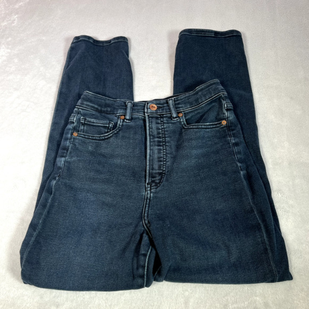 Express Jeans Womens 4 Blue Denim Slim Ankle Super High Rise Stretch Baggy Loose